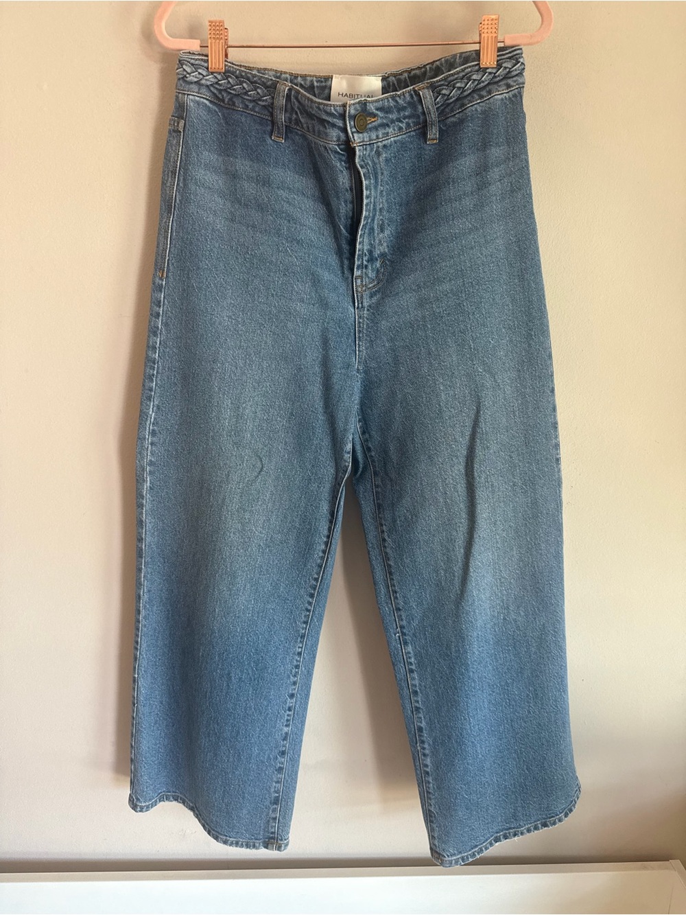 Habitual Wide Leg Cropped Jeans Medium Wash Braided Waistband Blue‎ Womens 8/29
